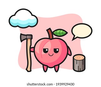 Character cartoon of peach as a woodcutter