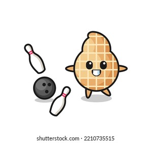 Character cartoon of peanut is playing bowling , cute design