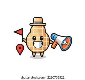 Character cartoon of peanut as a tour guide , cute design