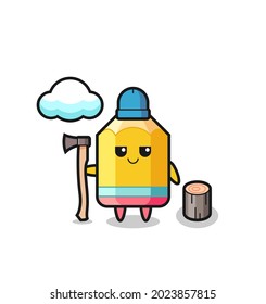 Character cartoon of pencil as a woodcutter , cute style design for t shirt, sticker, logo element