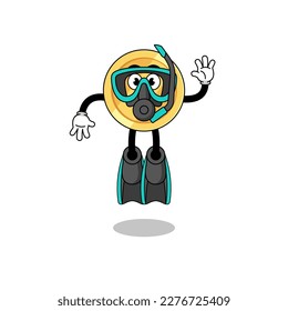 Character cartoon of philippine peso as a diver , character design