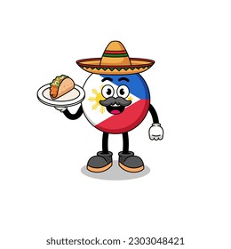 Character cartoon of philippines flag as a mexican chef , character design