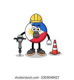 Charakterkartoon der philippinischen Flagge, die auf Straßenbau, Charaktergestaltung arbeitet