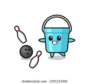 Character cartoon of plastic bucket is playing bowling , cute style design for t shirt, sticker, logo element