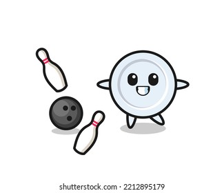 Character cartoon of plate is playing bowling , cute design