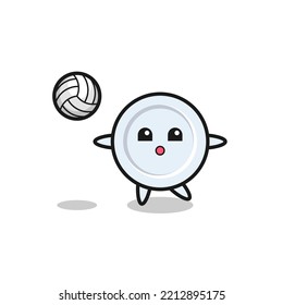 Character cartoon of plate is playing volleyball , cute design