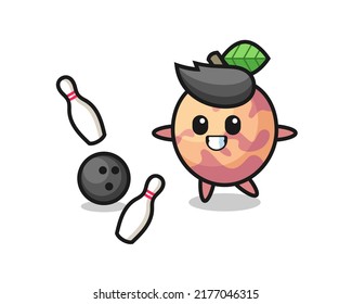 Character cartoon of pluot fruit is playing bowling , cute style design for t shirt, sticker, logo element