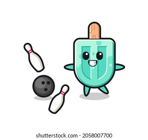 Character cartoon of popsicles is playing bowling , cute design