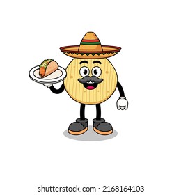 Character cartoon of potato chip as a mexican chef , character design