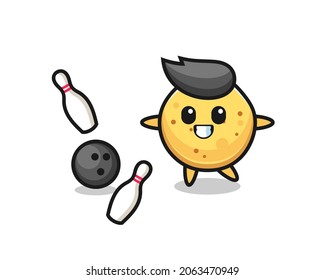 Character cartoon of potato chip is playing bowling , cute design