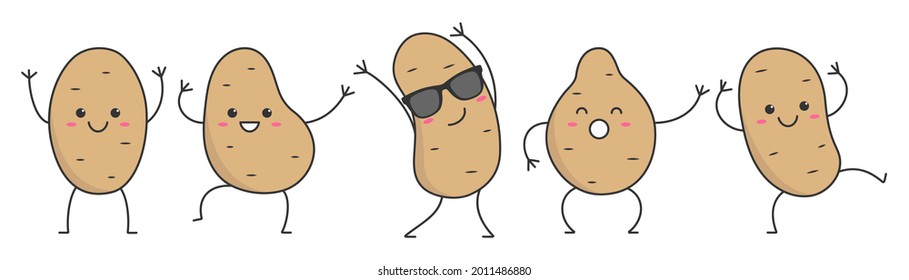 Character cartoon potato dancing face smiling happy emotions icon logo vector illustration 