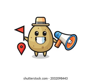 Character cartoon of potato as a tour guide , cute style design for t shirt, sticker, logo element