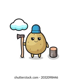 Character cartoon of potato as a woodcutter , cute style design for t shirt, sticker, logo element