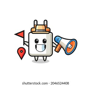 Character cartoon of power adapter as a tour guide , cute design