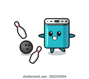 Character cartoon of power bank is playing bowling , cute style design for t shirt, sticker, logo element