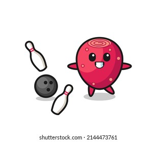 Character cartoon of prickly pear is playing bowling , cute design