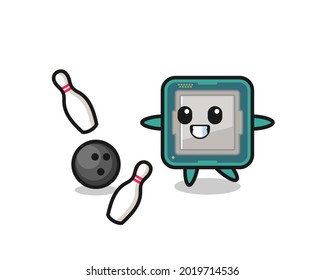 Character cartoon of processor is playing bowling , cute style design for t shirt, sticker, logo element