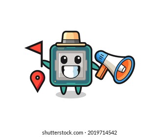Character cartoon of processor as a tour guide , cute style design for t shirt, sticker, logo element