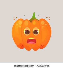 Character cartoon pumpkin. Emotional icon. His eyes squinted, screaming, in a frenzy, not in himself. Halloween. Stickers for messenger and other communications. 