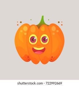Character cartoon pumpkin. Emotional icon. Unexpected surprise, joy, surprised look. To the day of Halloween. Sticker for messengers and other communications. Cartoon style.