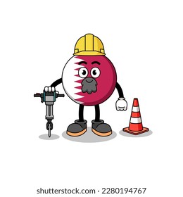 Character cartoon of qatar flag working on road construction , character design