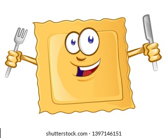 character cartoon of ravioli pasta vector icon