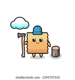 Character cartoon of raw instant noodle as a woodcutter , cute style design for t shirt, sticker, logo element