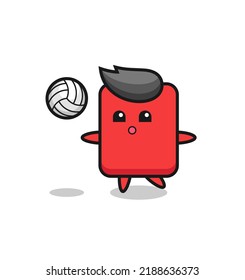 Character cartoon of red card is playing volleyball , cute style design for t shirt, sticker, logo element