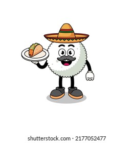 Character cartoon of rice ball as a mexican chef , character design