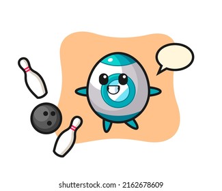 Character cartoon of rocket is playing bowling , cute style design for t shirt, sticker, logo element