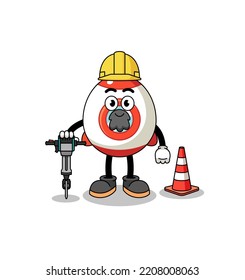 Character cartoon of rocket working on road construction , character design