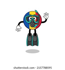 Character cartoon of romania flag as a diver , character design