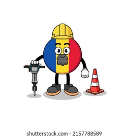 Character cartoon of romania flag working on road construction , character design