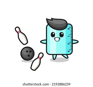 Character cartoon of ruller is playing bowling , cute style design for t shirt, sticker, logo element