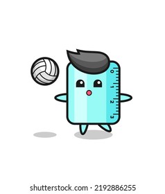 Character cartoon of ruller is playing volleyball , cute style design for t shirt, sticker, logo element