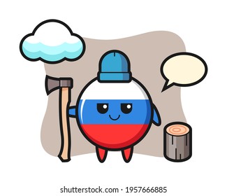 Character cartoon of russia flag badge as a woodcutter, cute style design for t shirt, sticker, logo element