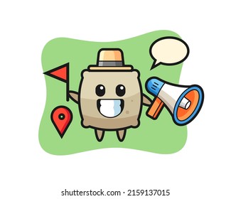 Character cartoon of sack as a tour guide , cute style design for t shirt, sticker, logo element