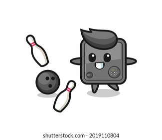 Character cartoon of safe box is playing bowling , cute style design for t shirt, sticker, logo element