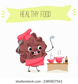 Character cartoon Salad of green and red trocadero lettuce, lactuca sativa vector illustration, funny greens, cheerful vegetables.