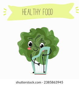 Character cartoon Salad of green and red trocadero lettuce, lactuca sativa vector illustration, funny greens, cheerful vegetables.