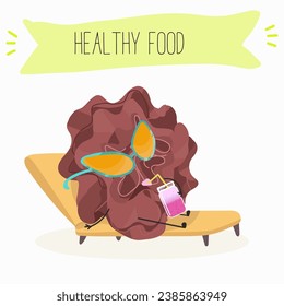 Character cartoon Salad of green and red trocadero lettuce, lactuca sativa vector illustration, funny greens, cheerful vegetables.