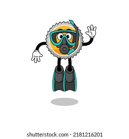 Character cartoon of saw blade as a diver , character design