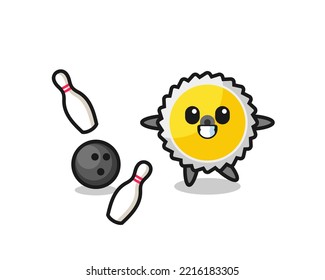Character cartoon of saw blade is playing bowling , cute design