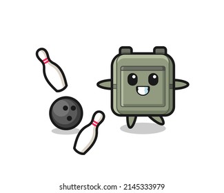 Character cartoon of school bag is playing bowling , cute design