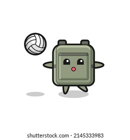 Caricatura de personajes de la bolsa de la escuela es jugar al voleibol, diseño lindo