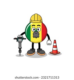 Character cartoon of senegal flag working on road construction , character design