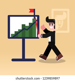 Character cartoon set of bar chart illustration, business graph. data growth diagram