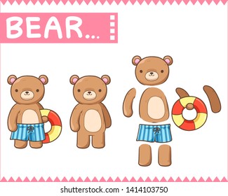 Character cartoon set of Bear on the beach, Character cartoon design set, Can separate object from each other - Vector