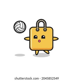 Character cartoon of shopping bag is playing volleyball , cute style design for t shirt, sticker, logo element