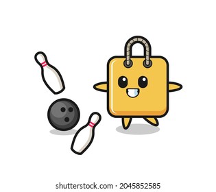Character cartoon of shopping bag is playing bowling , cute style design for t shirt, sticker, logo element